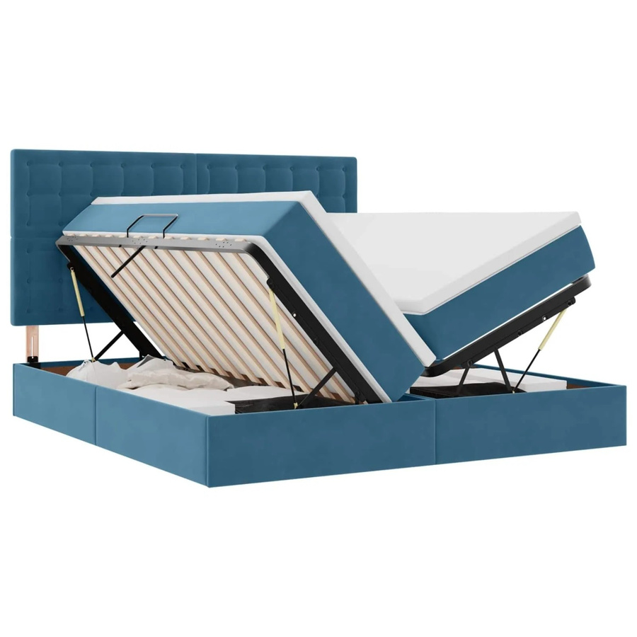 vidaXL Bett mit LED-Lichtleisten aus Samt in Dunkelblau mit Lift-up-Basis B: 180 cm, T: 200 cm, H: 203 cm - Bild 2