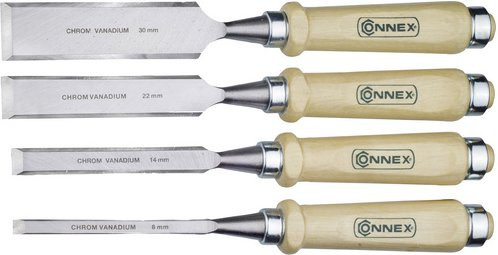 Connex Stechbeitel Set aus Chrom-Vanadium in Braun mit Klingenbreiten 8 mm, 14 mm, 22 mm und 30 mm - Bild 1