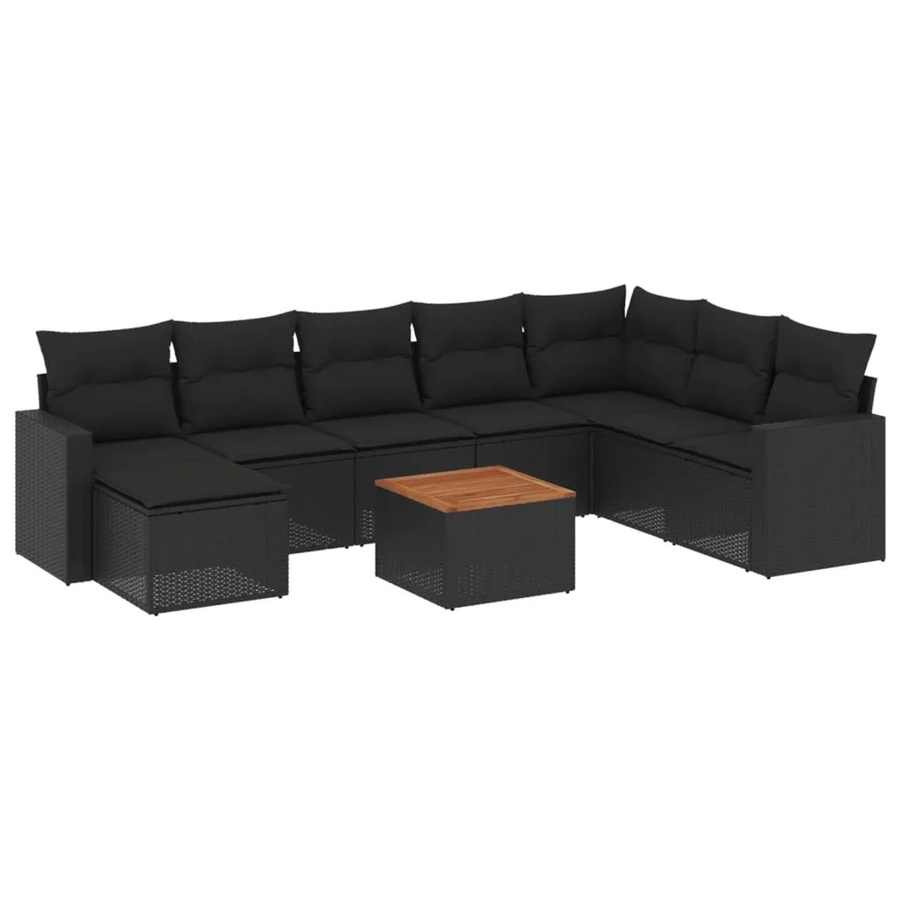 vidaXL 9-tlg. Garten-Sitzgruppe in L-Form mit Kissen, Schwarz - Bild 2