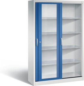 C+P Schiebetürenschrank Acurado mit Acrylglas-Sichtfenstern, Front Enzianblau, Korpus Lichtgrau, H x B x T: 195 x 120 x 40 cm - Bild 1