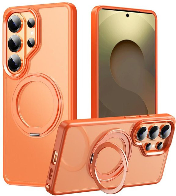 MagSafe kompatible Acryl Schutzhülle für Samsung Galaxy S24 mit drehbarem magnetischem Ring Ständer in Weiß, Silber, Roségold oder Orange - Bild 1