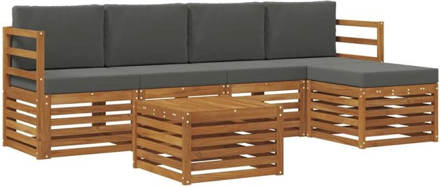 vidaXL 6-teilige Sofagarnitur aus Massivholz Akazie in Natur und Anthrazit mit Polsterung und Kissen - Bild 1