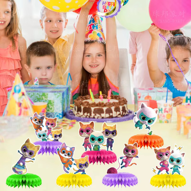 7er Set Superkitties Wabenbälle aus Papier für deine Geburtstag Party Dekoration, mehrfarbig - Bild 3