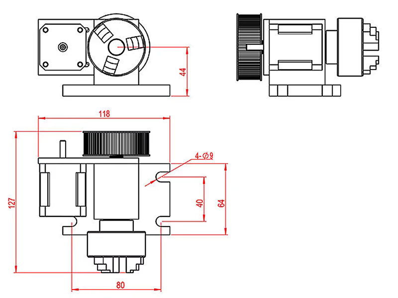 CNC Drehachsen-Kit 4. Achse mit 50mm 3-Backenfutter und Zweiphasen-42-Schrittmotor in Silber für Drehmaschinen, CNC-Fräser und Graviermaschinen - Bild 2