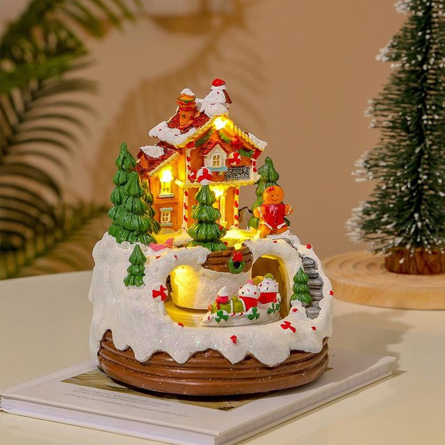 Rotierende Weihnachtsspieluhr von Binchi Keji Travel mit Winterszene und LED-Licht in Beige, Höhe: 16 cm - Bild 1