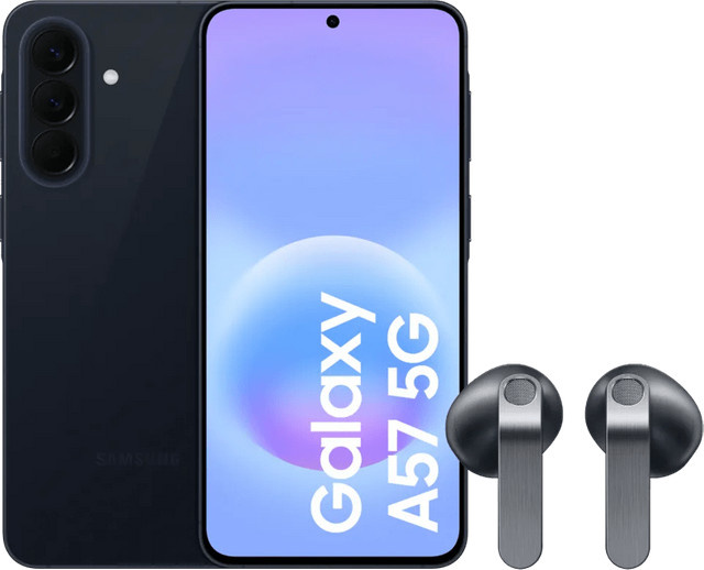 Samsung Galaxy A57 5G Smartphone 128GB Dunkelblau und Samsung Galaxy Buds4 Schwarz im Set - Bild 1