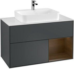 V&B Waschtischunterschrank Finion 100 mit Wandbeleuchtung in Grau lackiert, B/T/H: 100 x 50,1 x 50,1 cm - Bild 1