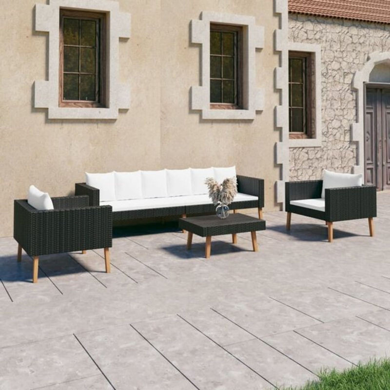 4-tlg. moderne Gartenlounge-Set aus Poly-Rattan mit Auflagen in Schwarz und Creme von vidaxl - Bild 1