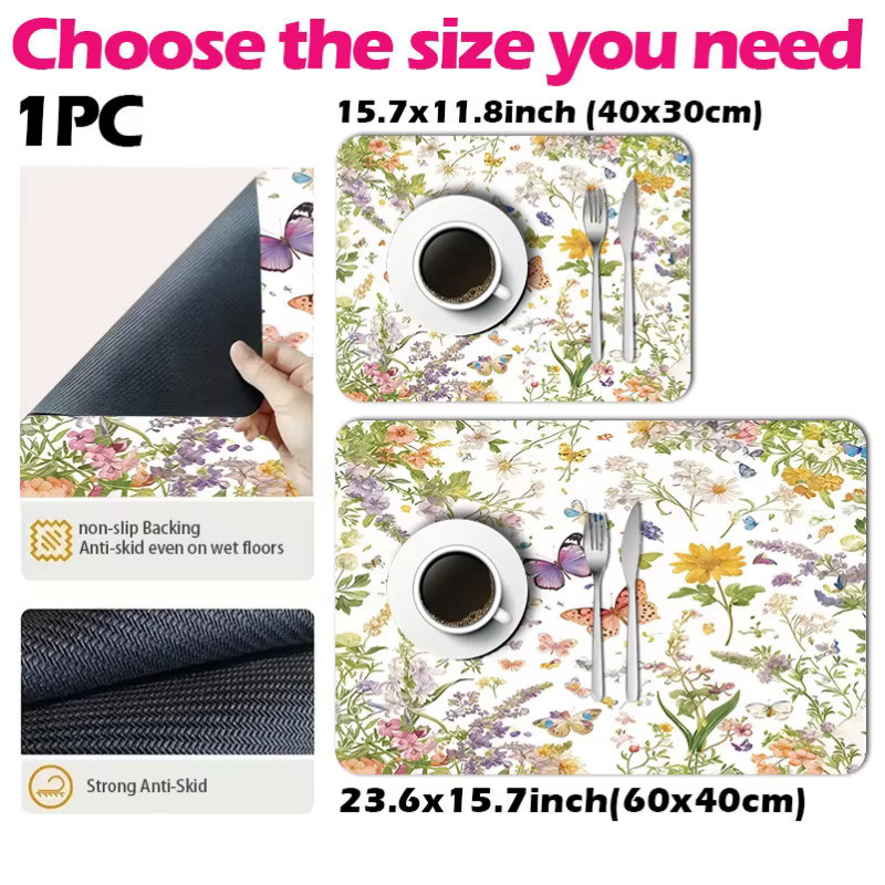 VIKAMA Tischsets mit Aquarell-Schmetterlingen und Blumen in Multicolour, wasserdichte und staubdichte Schutzmatten für Küche und Waschküche - Bild 4