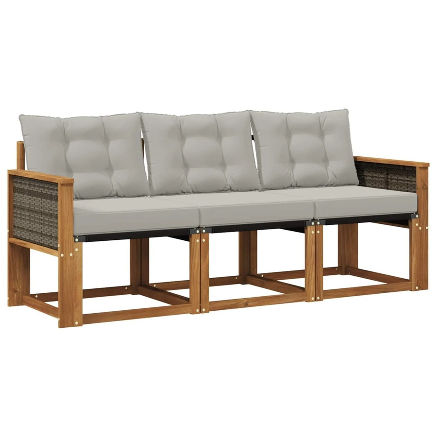 vidaXL Outdoor-Sofagarnitur aus Akazienholz mit Textilene-Bezug und Kissen in Beige und Grau - Bild 2