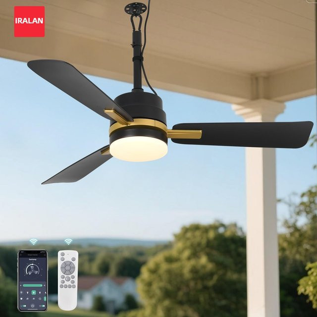 IRALAN LED-Deckenventilator mit Fernbedienung, Schwarz/Gold, Durchmesser: 105 cm - Bild 1