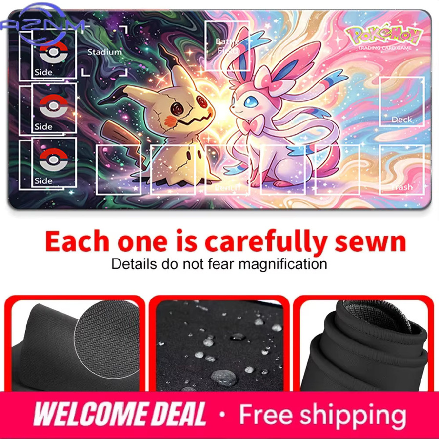 Potdemiel Pokemon TCG Spielmatte mit Sylveon und Mimikyu, rutschfeste Gaming-Mausunterlage für deinen Schreibtisch, Mehrfarbig - Bild 3