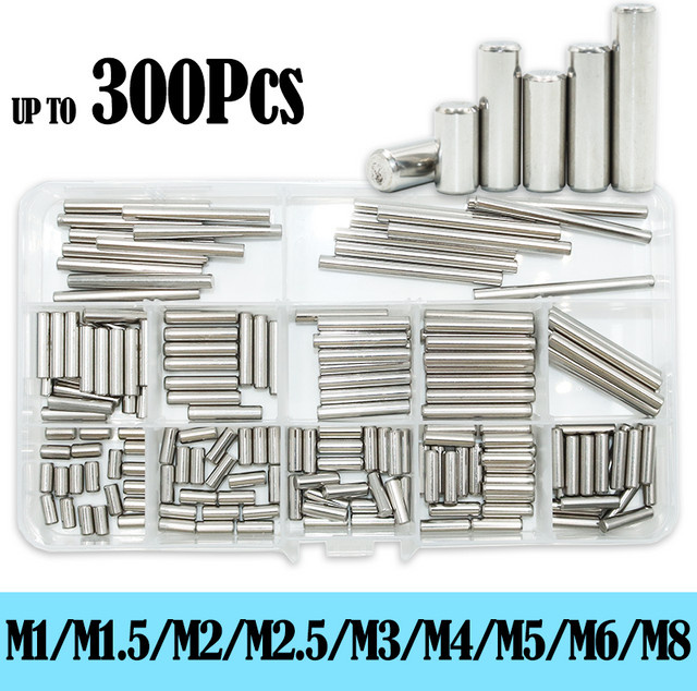 YMAX Dübelstift-Sortiment aus 304 Edelstahl in Silber, Set mit M1, M2, M2,5, M3, M4, M5, M6, M8 als massiver Zylinderstift und Regalstützstift - Bild 1