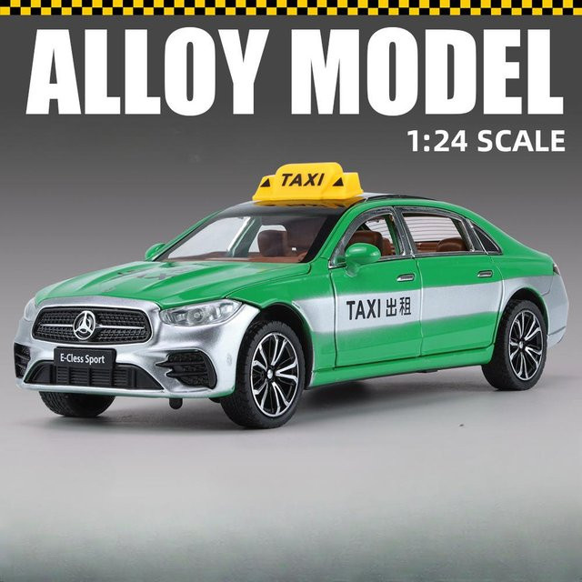 Fourall- Model Cars Benz E300L Taxi, Automodell, Maßstab 1:24, mit Ton und Licht, grün - Bild 1