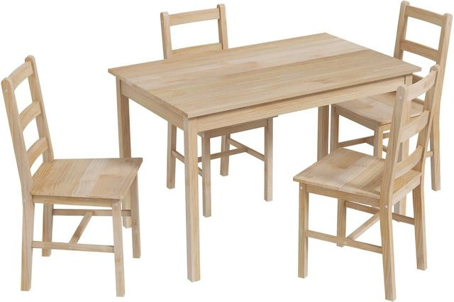 HOMCOM Essgruppe aus Kiefer Naturholz mit 4 Stühlen im rustikalen Design, B/T/H: 118 x 73 x 75 cm - Bild 1