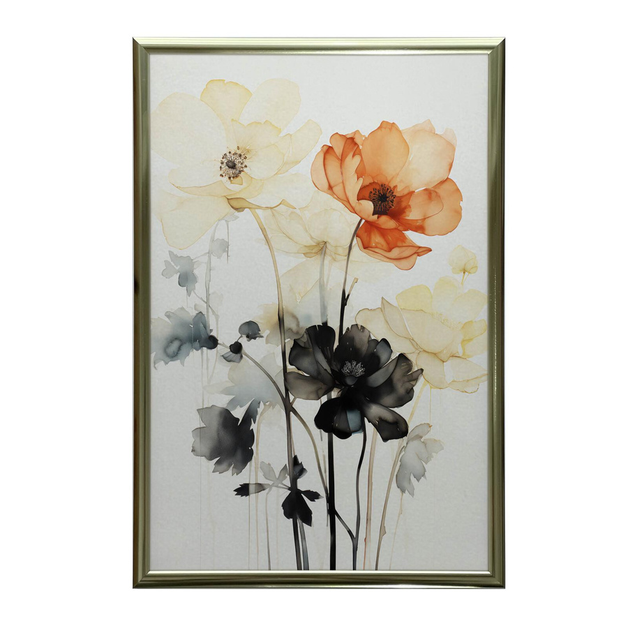 Blumen Symphonie in Aquarell Wandbild von iKable mit dunkelbraunem Holzrahmen, B/H: 40 x 30 cm - Bild 3