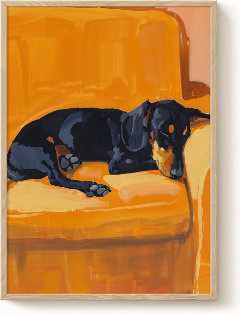 SHENCHEN Wandkunst Dackel-Ölgemälde als moderner Druck auf Papier in Orange - Bild 1