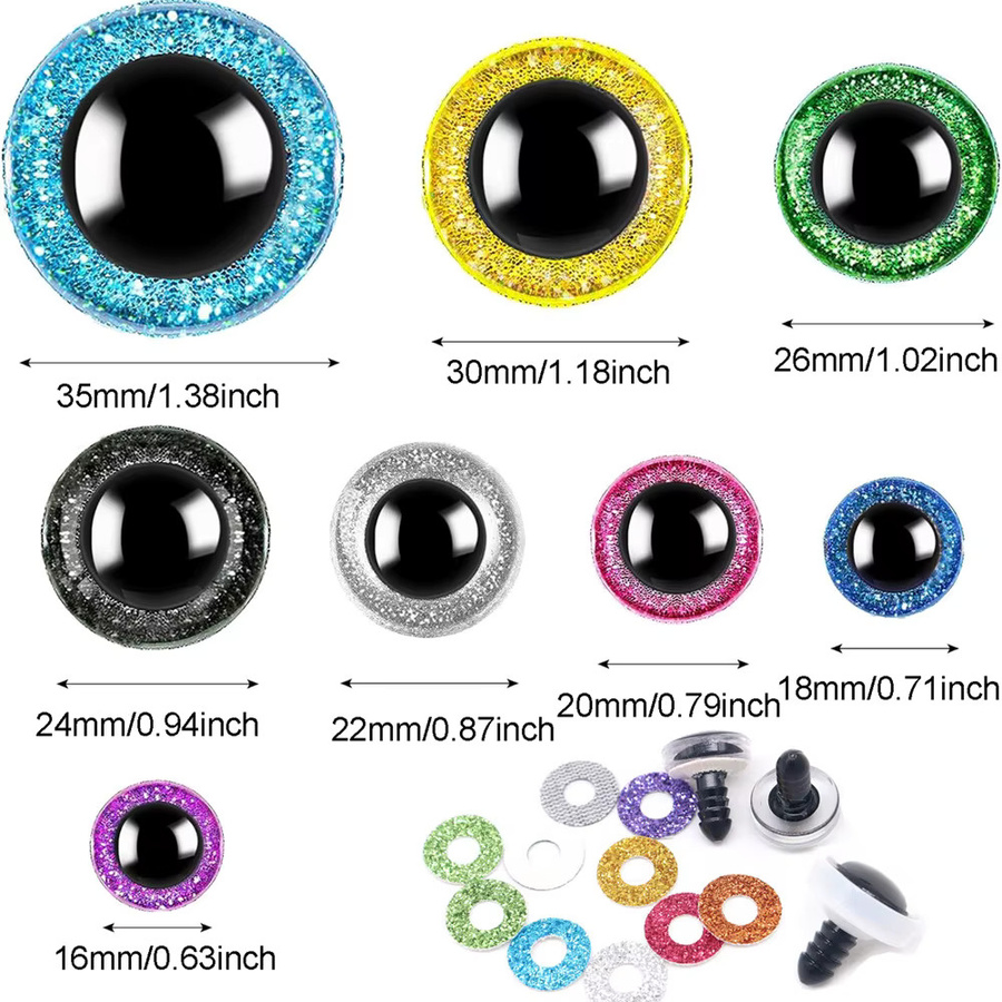 10-teiliges Set 3D Glitzer Kunststoff Sicherheitsaugen, 18-24mm, Bunt / Mehrfarbig - Bild 1