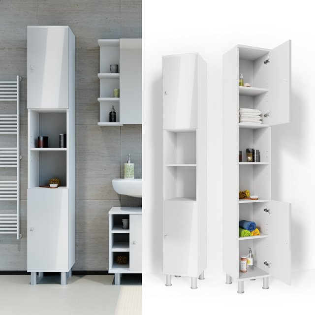 Vicco Badschrank Fynn Hochschrank in Weiß Hochglanz, B/T/H: 30 x 30 x 190 cm - Bild 1