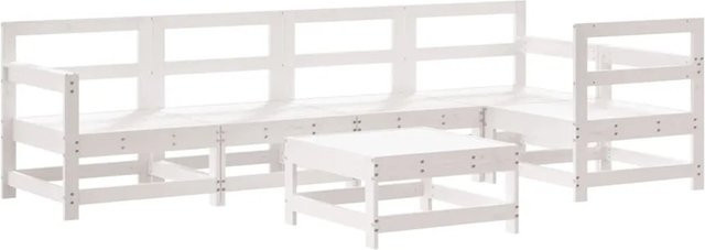 vidaXL 6-teiliges Garten-Lounge-Set in Weiß aus massivem Kiefernholz mit L-Form und Latten-Design - Bild 1