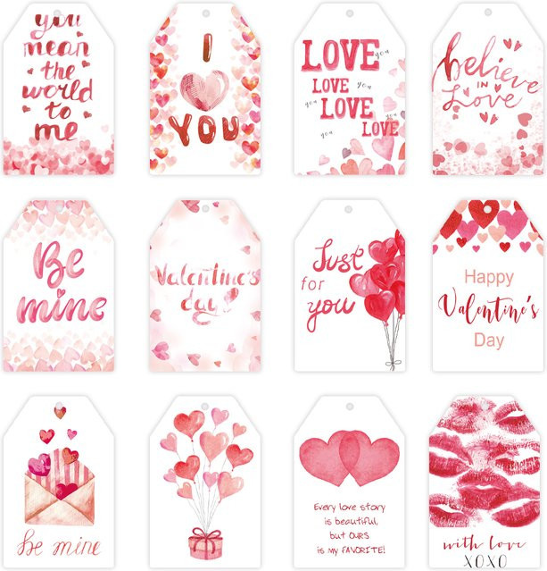 60 Stück WEIGAO Valentinstag-Geschenkanhänger in Form von Liebesherzen aus Papier, Farbe Rot, für Hochzeit, Party und Geschenkverpackung - Bild 1