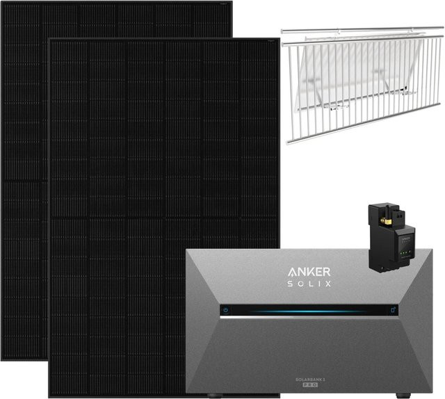 Anker SOLIX 3 Pro Balkonkraftwerk in Schwarz mit 2x455W Modulen, Smart Meter und Halterung für Balkongeländer, IP65 - Bild 1