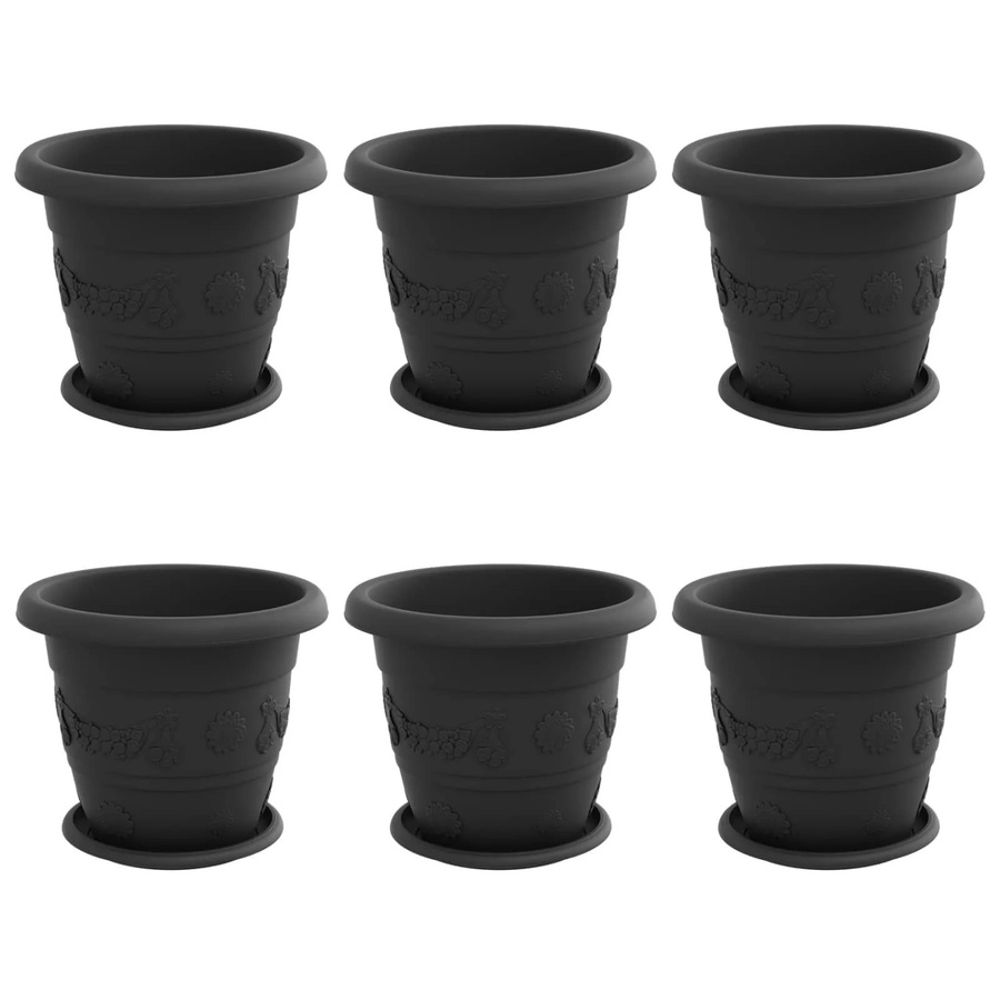 6er Set vidaXL Blumentöpfe aus Kunststoff in Schwarz, zylindrisch, Durchmesser: 26 cm, Höhe: 21,5 cm - Bild 2