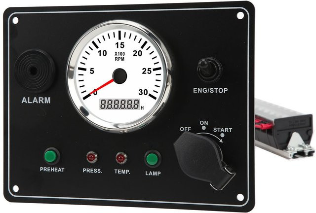 Fishine Multifunktions-Drehzahlmesser-Panel mit Öldruck, Wassertemperatur und Alarm für 12V, Schwarz - Bild 1