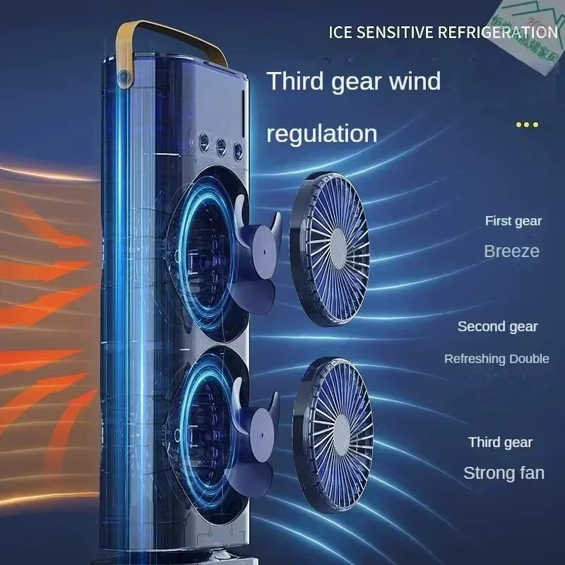 Donirt Doppelköpfiger Spray-Klimaanlagenventilator in Weiß mit Fernbedienung und Nachtlicht, wiederaufladbarer USB-Schreibtisch-Luftkühler mit 3 Geschwindigkeiten - Bild 3