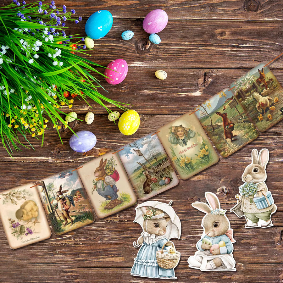WEIGAO Osterdekoration Vintage Wimpelkette mit Hase und Osterei als Girlande für deine Osternparty in Mehrfarbig - Bild 3