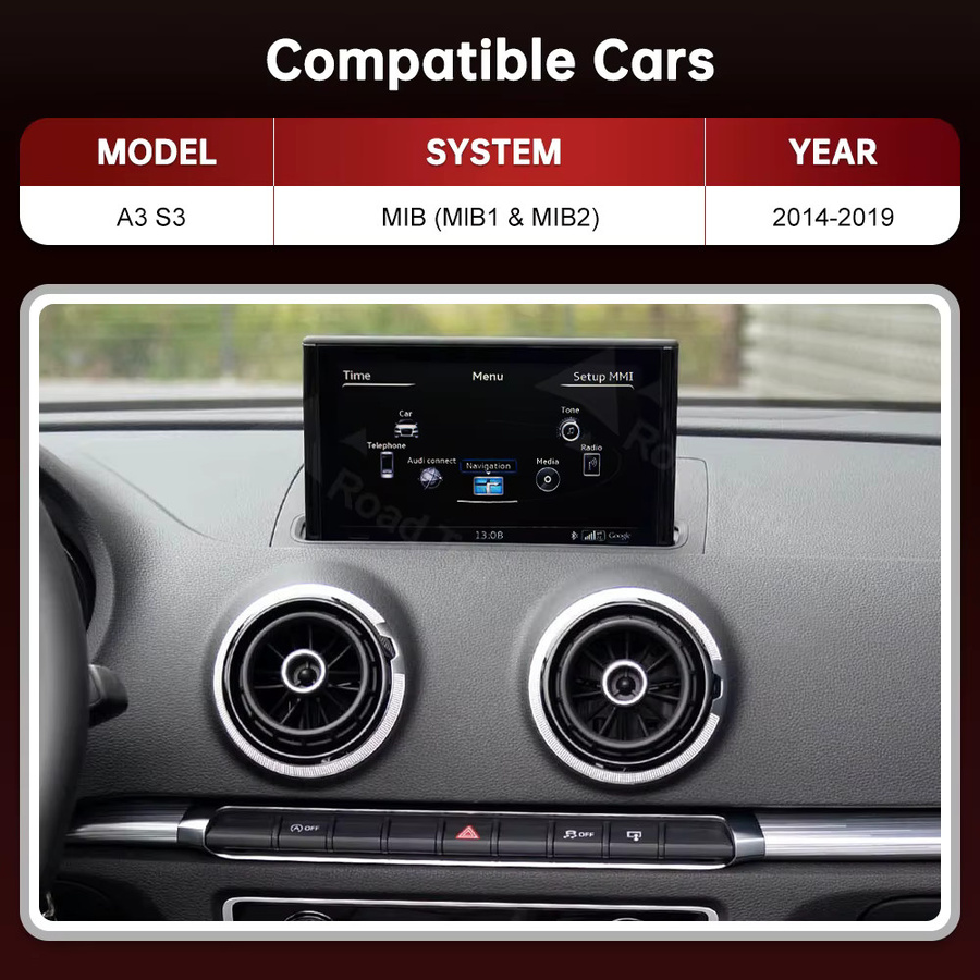 RoadTop Wireless CarPlay Multimedia-Display mit 12,3 Zoll für Audi A3 S3 B9 MIB MIB2 2014-2019, Android Auto und Airplay, Schwarz - Bild 2