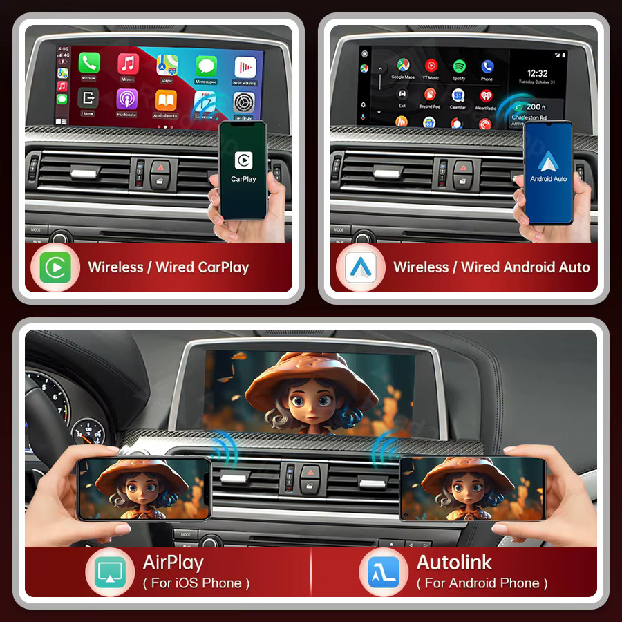 RoadTop Wireless CarPlay für BMW Serie 6 F06 F12 F13 G32 (2010–2020) mit Android Auto, Mirror Link und AirPlay in Schwarz - Bild 2