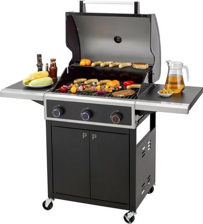 Tepro Gasgrill Keansburg 3 in Schwarz mit Guss-Grillrosten, Thermometer und Warmhalterost