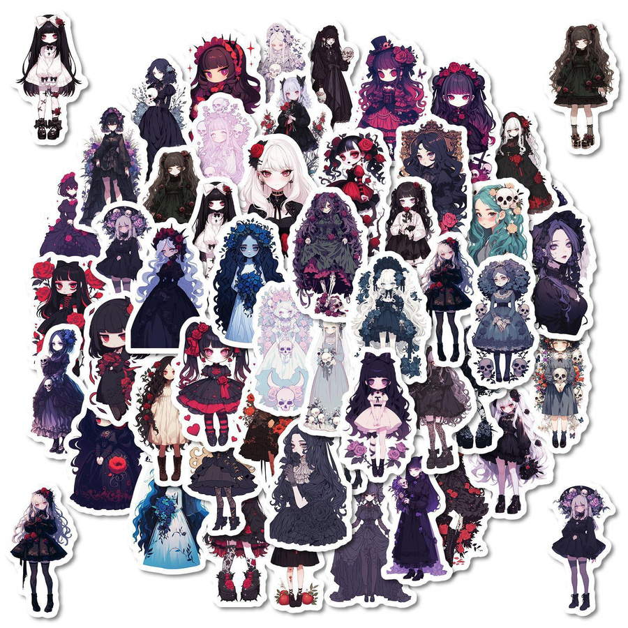 50 Goth Lolita Cartoon Graffiti Aufkleber im Rose Girl Gothic Style, Mehrfarbig - Bild 4