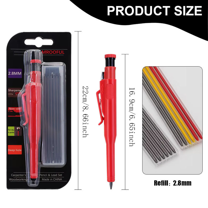 JOMPENS Zimmermannsbleistift-Set mit 2,8 mm 2B Graphitminen, Grün, inklusive Schutzhülle und Anspitzer für professionelle Holzbearbeitung - Bild 2