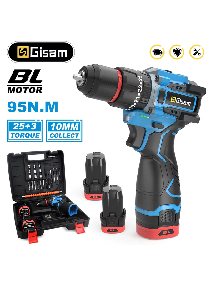 Gisam Akku-Bohrschrauber Bürstenlos mit 95 N.m Drehmoment und 10 mm Ratsche-Chuck für Metall und DIY-Arbeiten - Bild 7