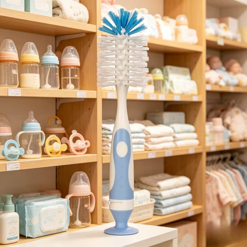 2-in-1 Babyflaschen-Reinigungsbürste aus Nylon mit Saugständer für Flaschen und Schnuller, Blau - Bild 1