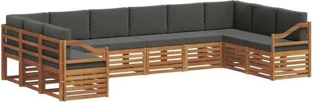 vidaXL Sofagarnitur 10-teilig aus Massivholz Akazie in Natur und Anthrazit mit Polsterung und Kissen im L-Shape Design - Bild 1