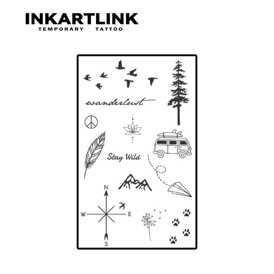 INKARTLINK Temporäres Tattoo Bäume und Papierflieger, wasserfest, semi-permanent - Bild 3