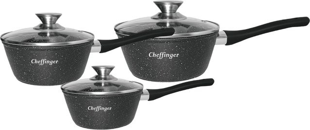 Cheffinger Stielkasserollen Set 6-teilig aus Keramik, Grau, Durchmesser: 16 cm, 18 cm und 20 cm - Bild 1