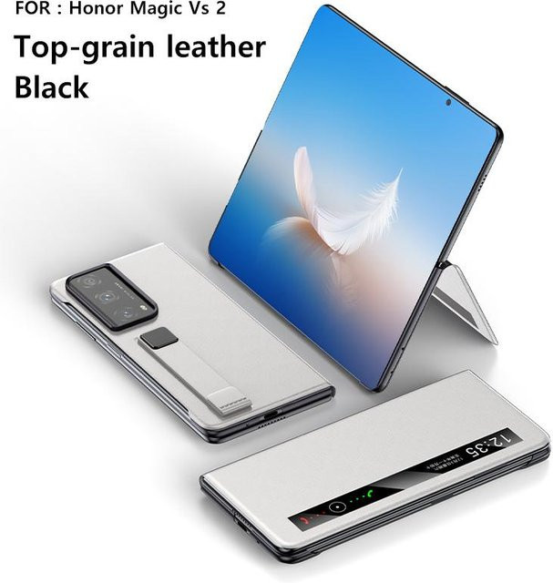 Echte Leder Magnetische Smart Flip Handyhülle für Honor Magic V2 und Honor Magic V3 in Schwarz mit Armband und Ständer-Funktion - Bild 1
