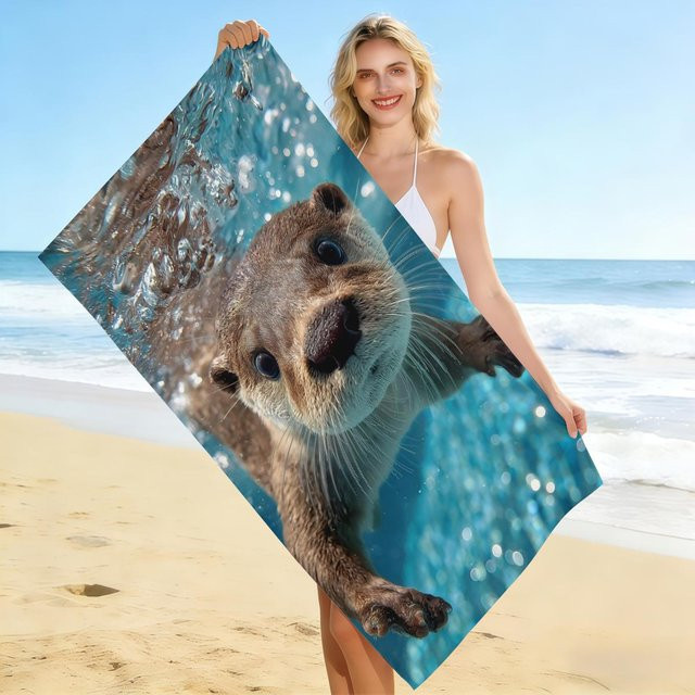 Sandabweisendes und schnelltrocknendes Strandtuch mit süßem Otter-Druck von JMG Household Supplies, Unisex Mikrofaser-Badetuch, Mehrfarbig, B: 90 cm, L: 180 cm - Bild 1
