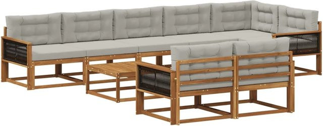 vidaXL Outdoor-Sofagarnitur aus Akazienholz in U-Form mit 9 Kissen in Natur und Hellgrau - Bild 1
