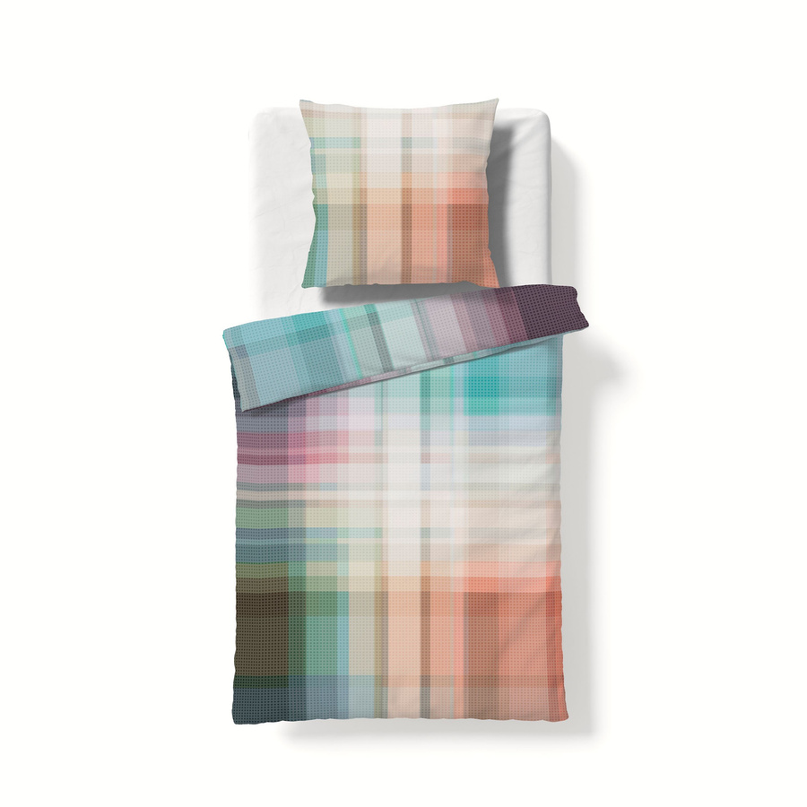 Fleuresse Mako-Satin Bettwäsche Set Mosaik Würfel Streifen in Multicolour, B/H: 135 x 200 cm, Kissen: 80 x 80 cm - Bild 1