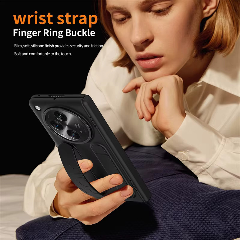 Schutzhülle für OPPO Find N3 in Grau mit Scharnier, Armband, Handschlaufe, Ständer und 360 Grad Glas-Frontscheibe aus Kunststoff - Bild 4