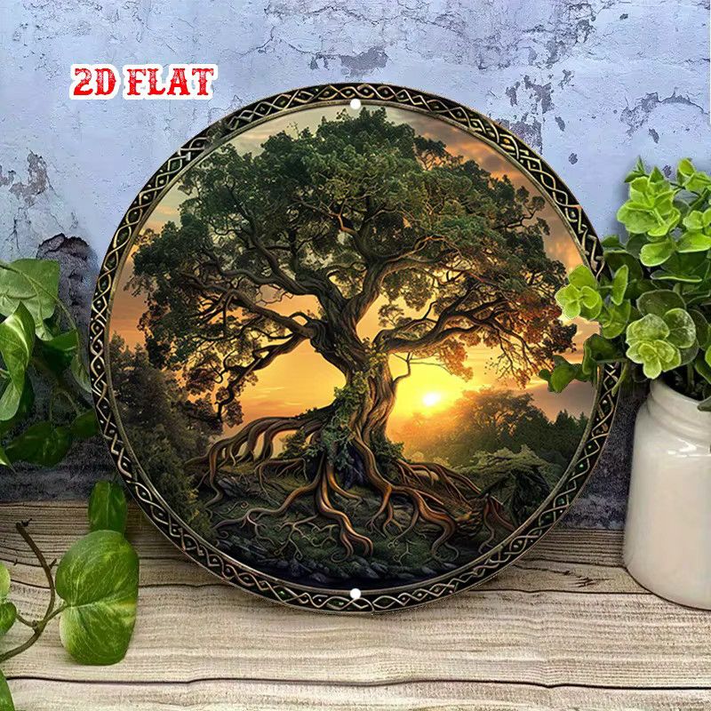 Potdemiel Rundes Aluminiumschild Baum des Lebens Sonnenuntergang Landschaft Wandkunst Durchmesser: 19,99 cm - Bild 3