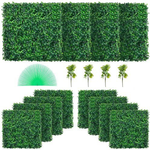 VEVOR Künstliche Pflanzenwand aus PE, 12 Stück, Grün, Sichtschutz Hecke als Wanddekoration - Bild 1