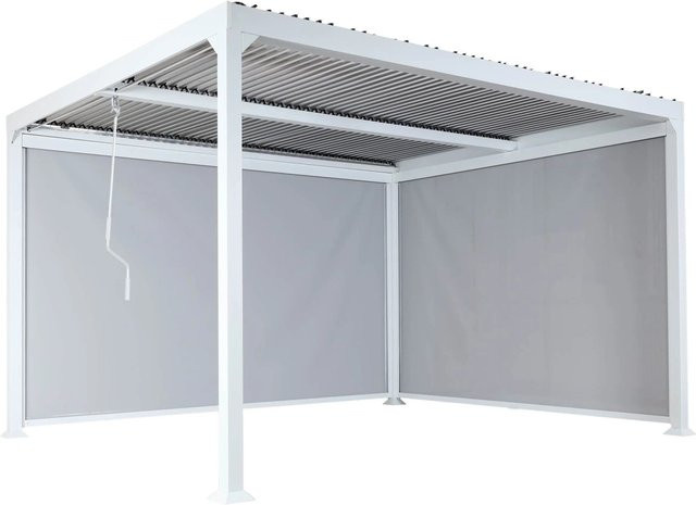 BERLINLODGE Alu Pergola Lamellen-Pavillon Weiß mit 2x Seitenwänden, H x B x T: 224 x 370 x 300 cm - Bild 1