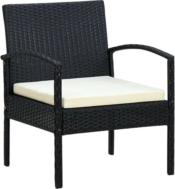 Furnicato Gartenstuhl aus schwarzem PE-Rattan mit cremeweißem Kissen und Metallrahmen, B/T/H: 58 x 58 x 72 cm - Bild 1