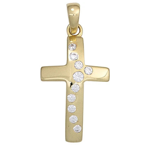 Colfem Anhänger Kreuz, 333 Gelbgold, Zirkonia, Unisex - Bild 1